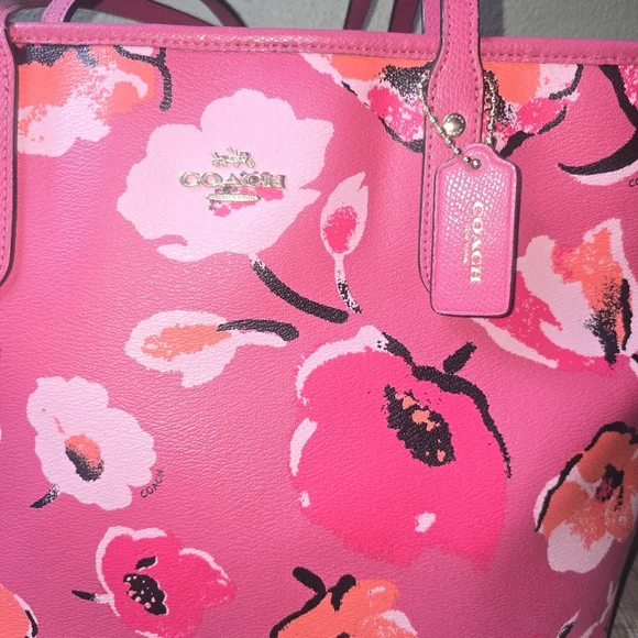 Coach Large City Zip Tote bag in dahlia pink crossgrain leather with a wildflowe - Picture 2 of 5